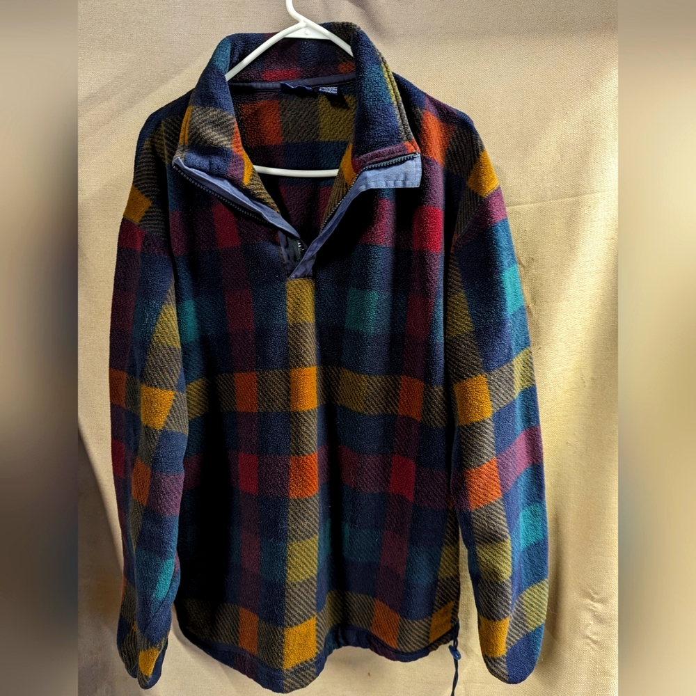 Van Heusen Vintage Plaid Multi color fleece 1/4 zip Made in USA Size XL